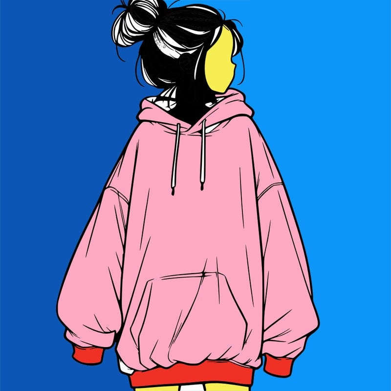realistic girl with a oversized sweatshirt on and a bun