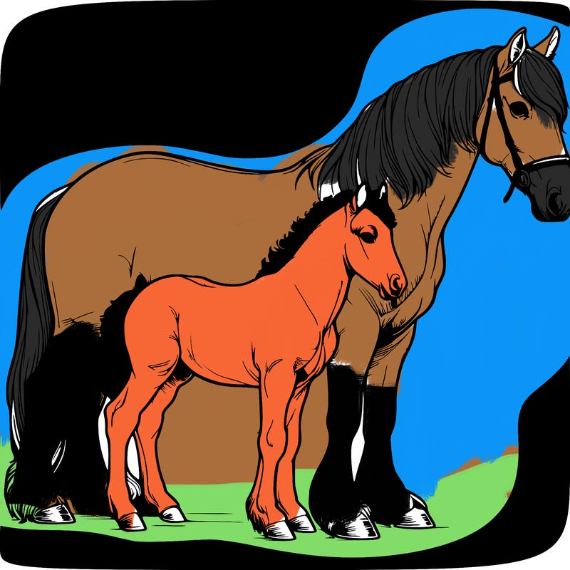 realistic mare and foal