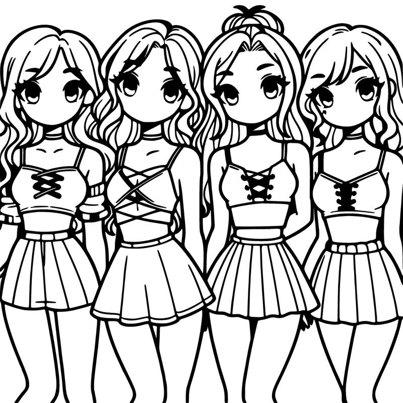 four girls with crop tops and skirts