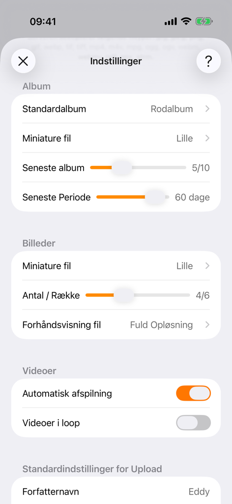 Piwigo - Écran des paramètres de l'application mobile Piwigo affichant la configuration des albums, des photos et des vidéos
