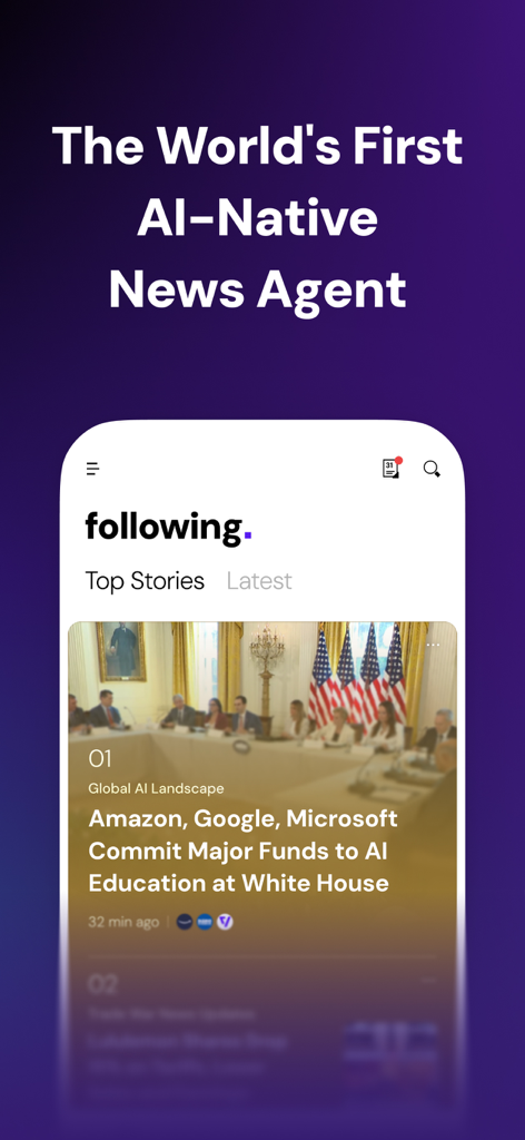 Syft app interface showing the personalized news feed with a top story about global AI landscape
