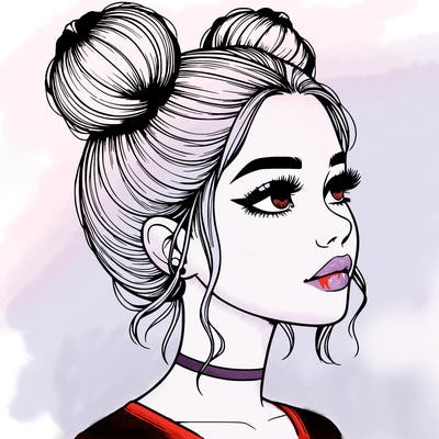 realistic girl with buns on the top of her head