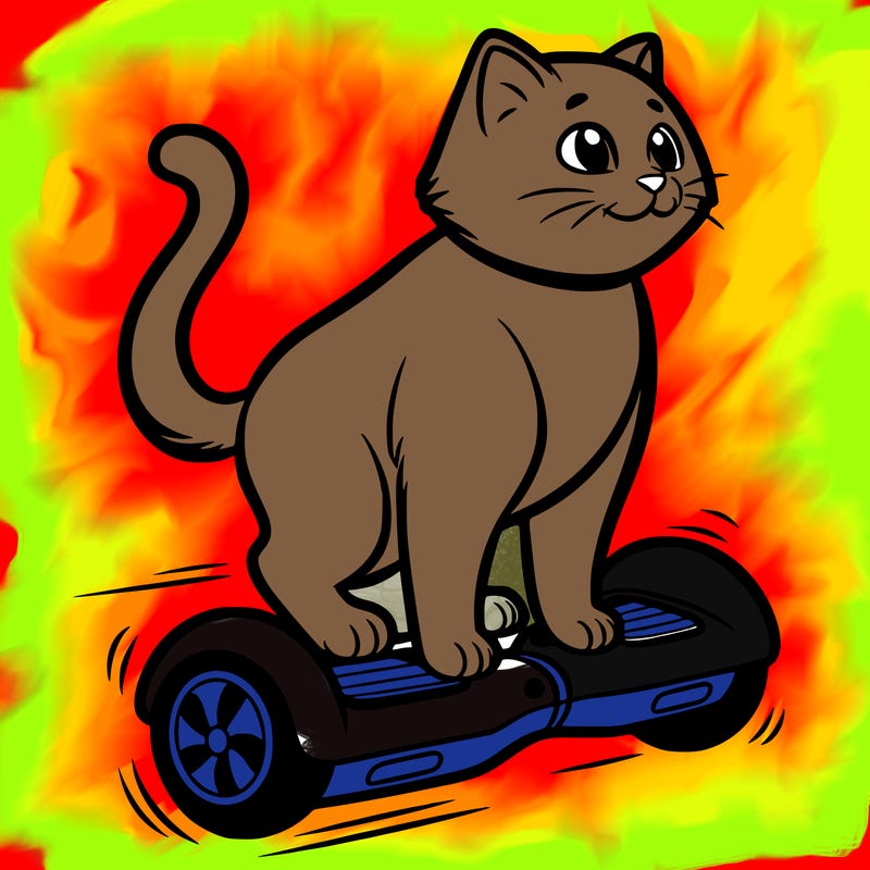 cat riding at hoverboard