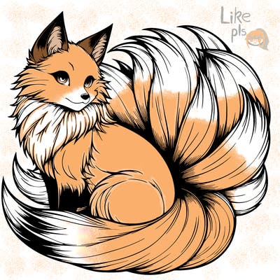 realistic detailed 9 tailed anime fox