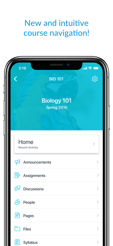Canvas student app interface displaying the course navigation menu for a Biology class