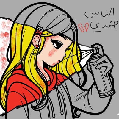 a realistic girl spray painting