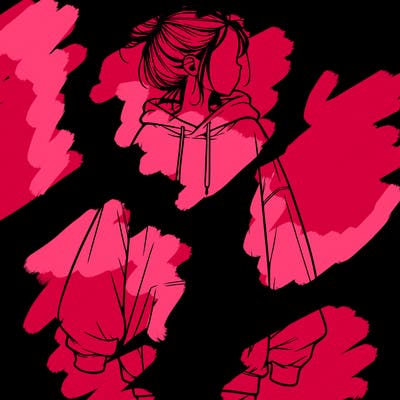 realistic girl with a oversized sweatshirt on and a bun