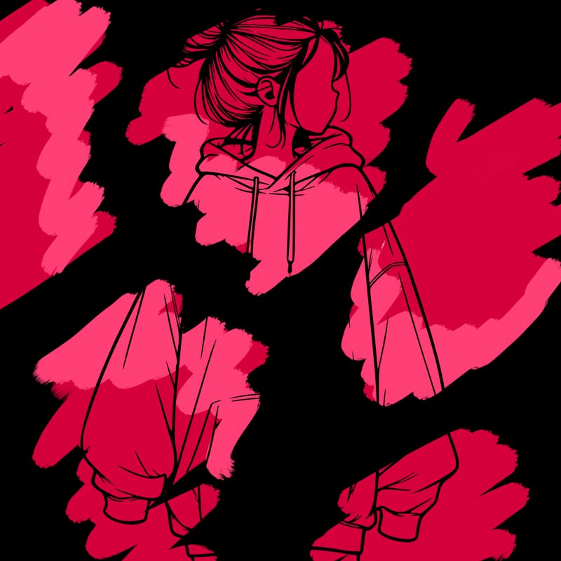 realistic girl with a oversized sweatshirt on and a bun