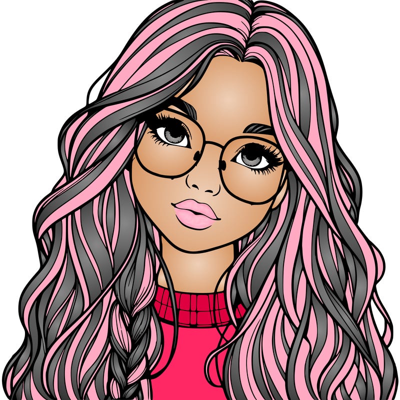girl with long hair and freckles and glasses realistic