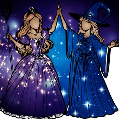 detailed realistic split of a princess and a witch