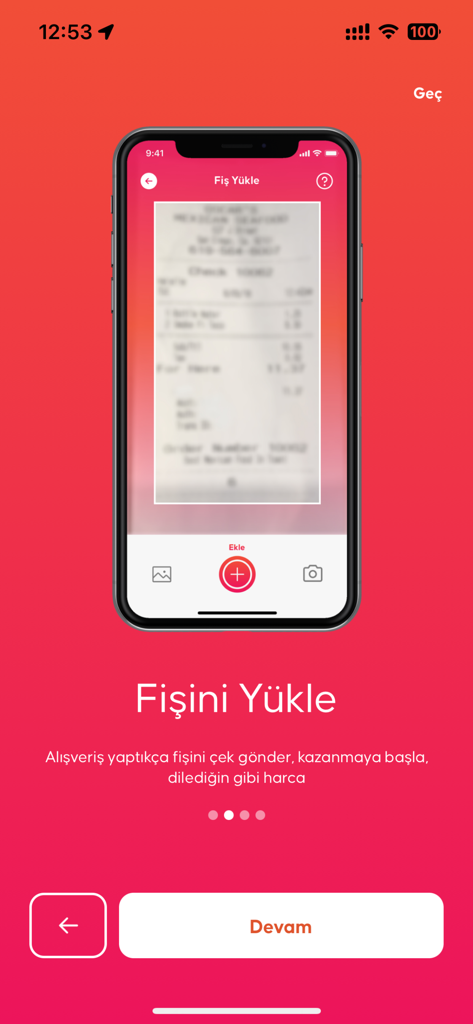 Shopla mobile app screen showing the receipt upload feature to earn ShopPara rewards