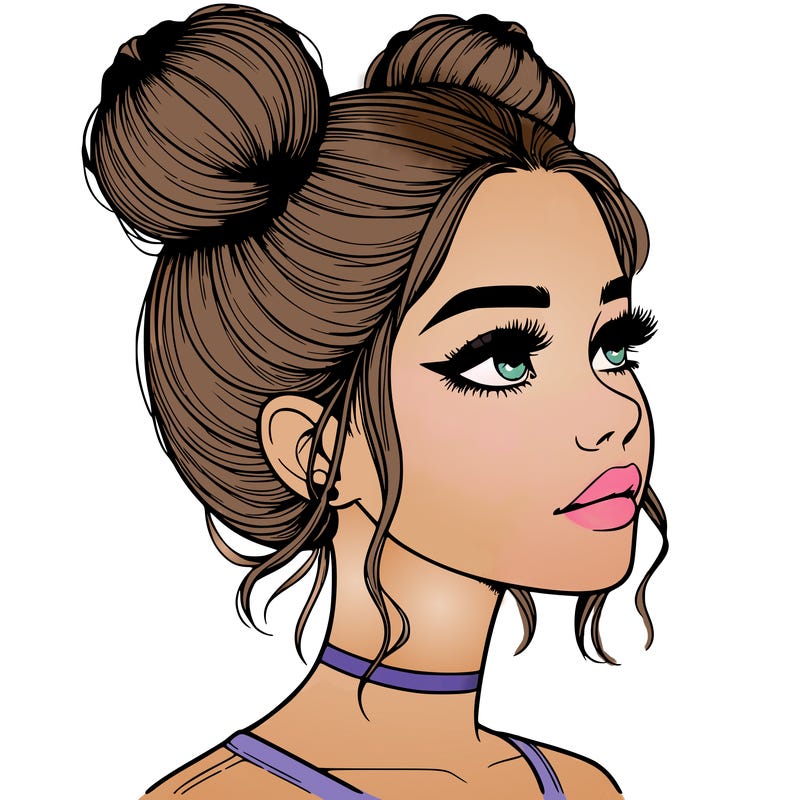realistic girl with buns on the top of her head