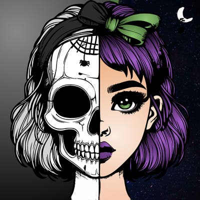 realistic girl with half skull mask