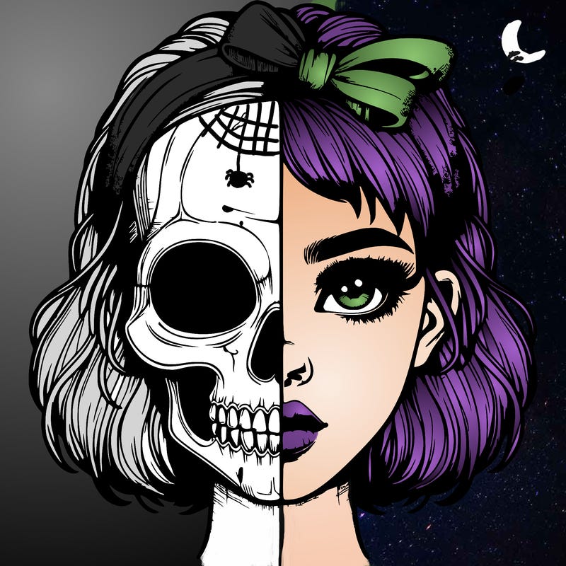 realistic girl with half skull mask