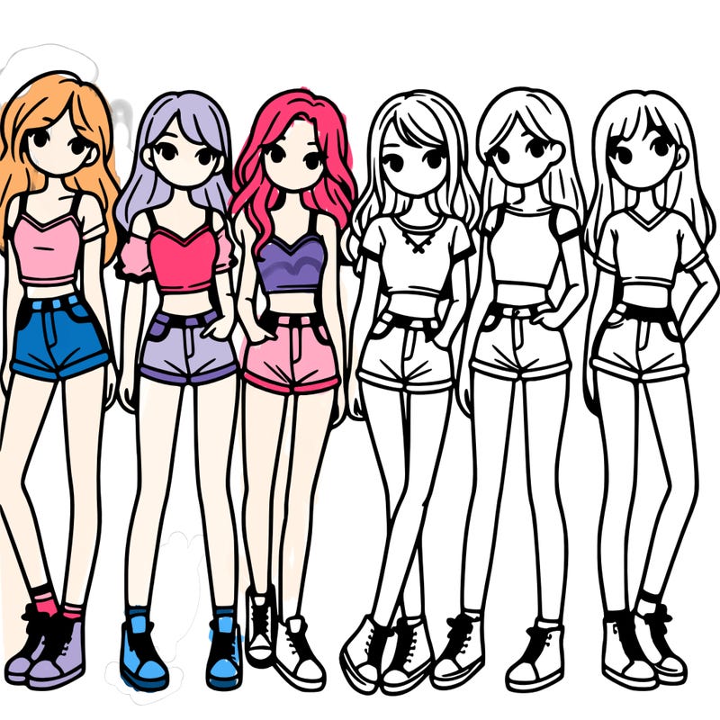 a group of girls wearing crop tops and shorts