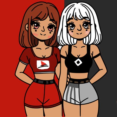 two girls wearing a crop top and shorts