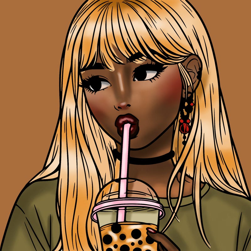 aesthetic realistic girl drinking boba