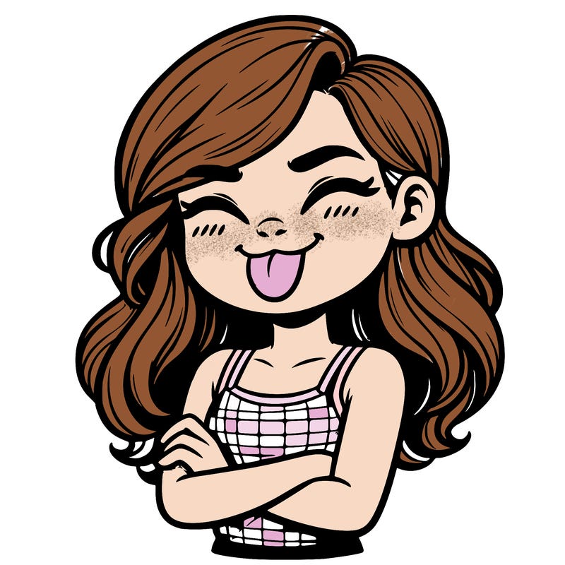 realistic girl crossing her arms and wearing a tank top with her tongue held out she has long hair