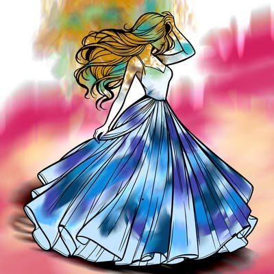 realistic woman with dress flowing in the wind