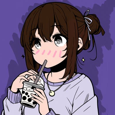 manga character drinking boba