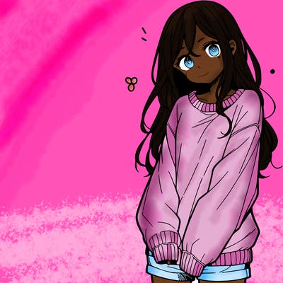 manga teen girl  in a sweater and baggy pants