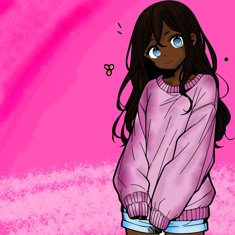 manga teen girl  in a sweater and baggy pants