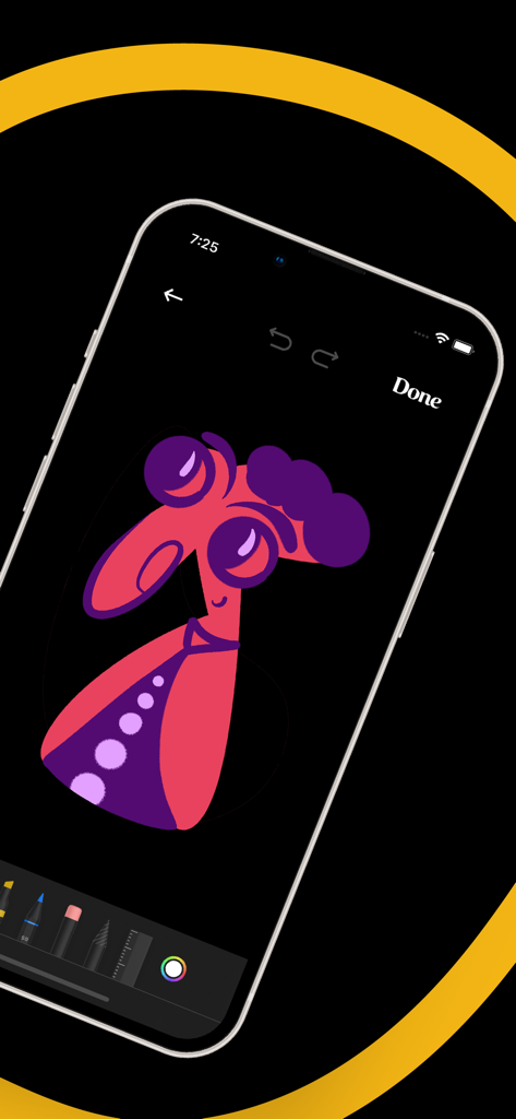 Doodle: Color, Draw & Sketch - User interface of the Doodle app featuring a colorful character drawing
