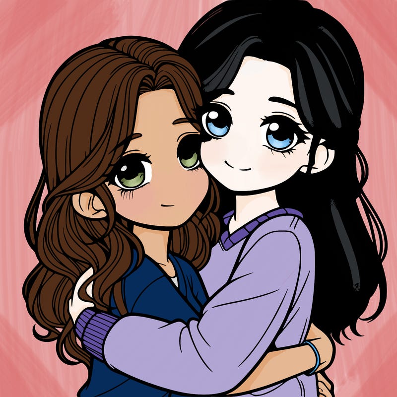 two realistic girls hugging