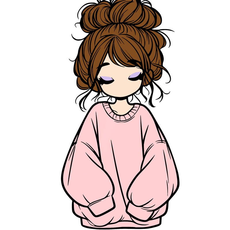 girl with baggy sweatshirt and messy bun