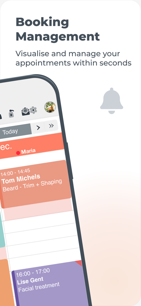 Salonkee PRO - Interfaccia di gestione delle prenotazioni dell'app mobile Salonkee PRO e pianificazione degli appuntamenti del salone