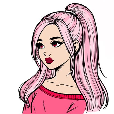 realistic girl with a high ponytail