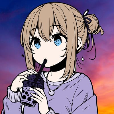manga character drinking boba