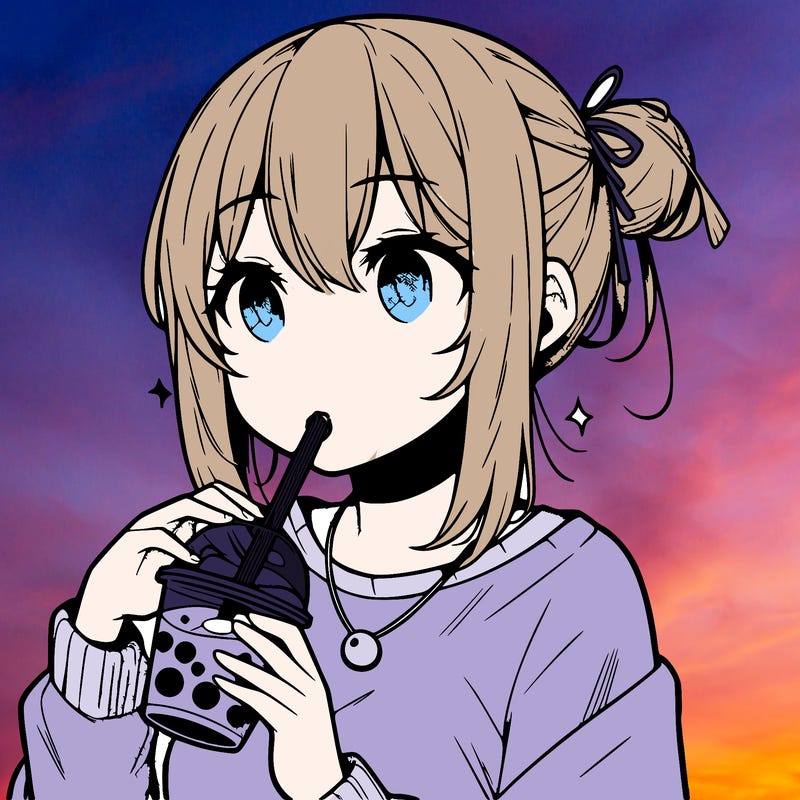 manga character drinking boba