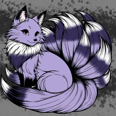 realistic detailed 9 tailed anime fox