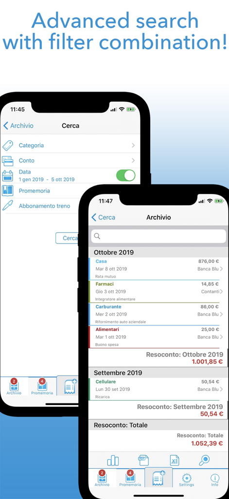 Advanced search and expense list in the aBill receipt management app
