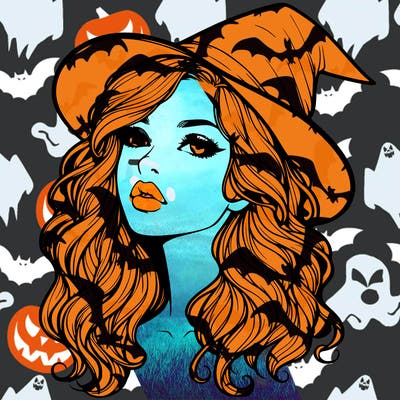 realistic witch girl with wavy hair and lips