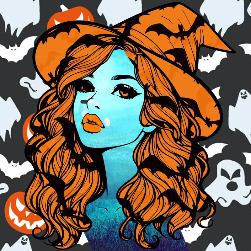 realistic witch girl with wavy hair and lips