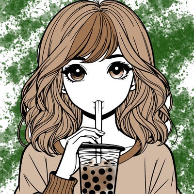girl anime hot drinking boba (realistic)