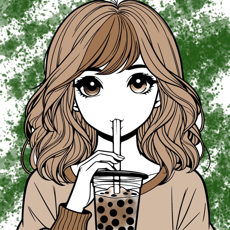girl anime hot drinking boba (realistic)