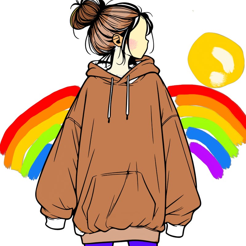 realistic girl with a oversized sweatshirt on and a bun