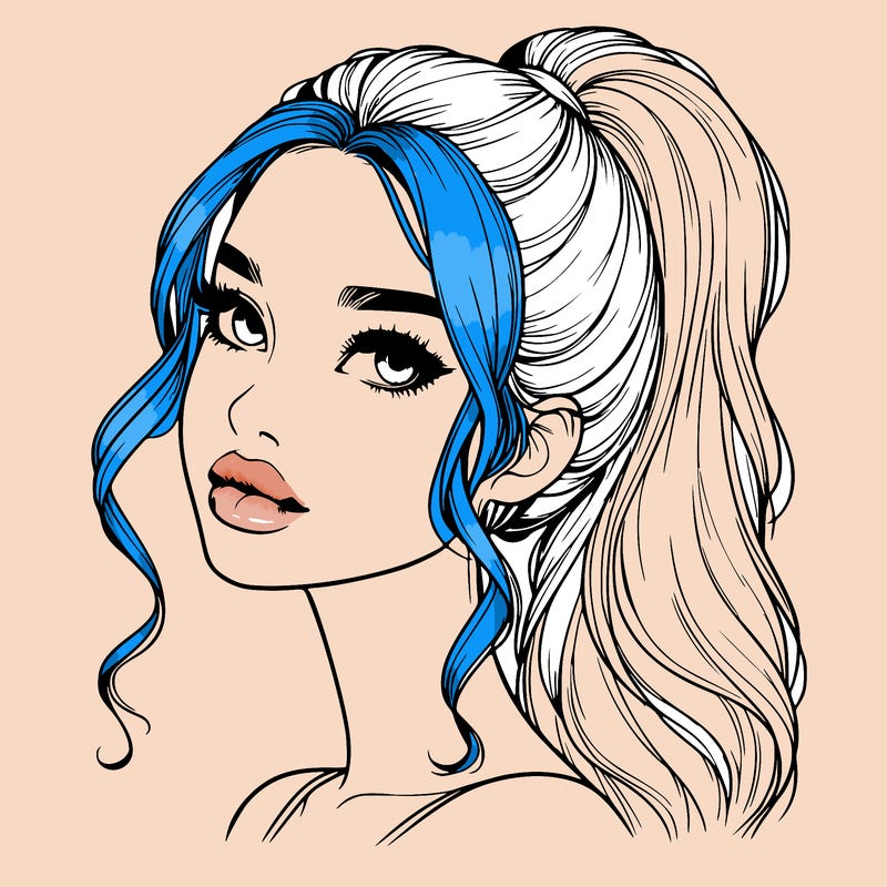 realistic girl with a ponytail on her hair and lips