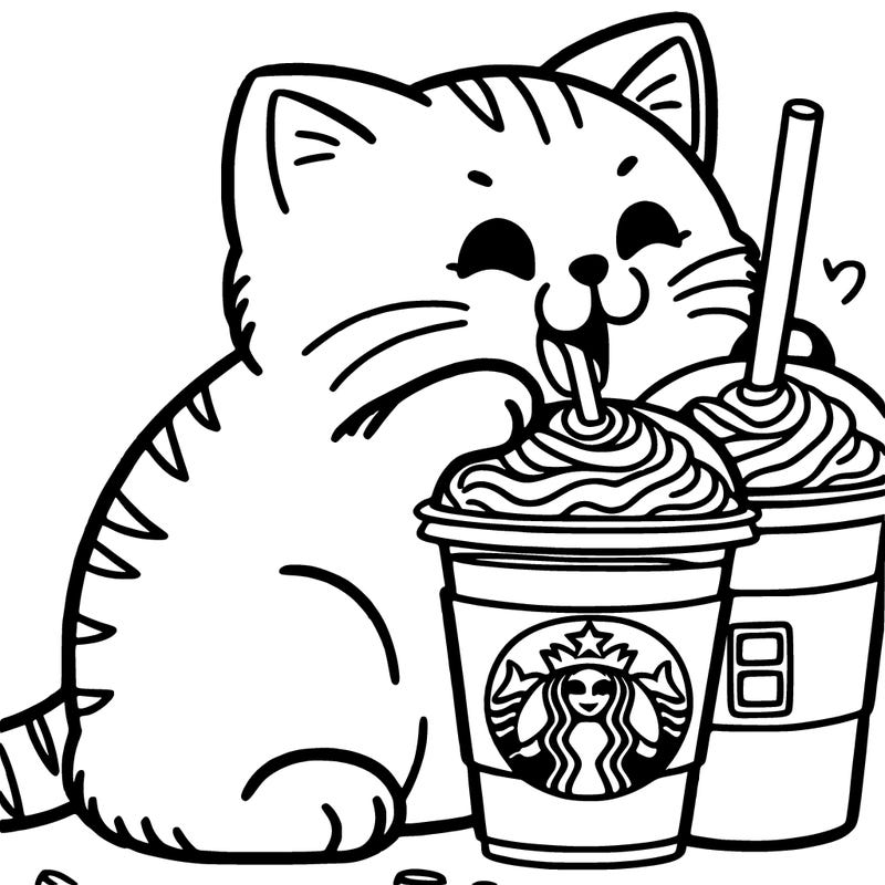 cat eating a starbucks