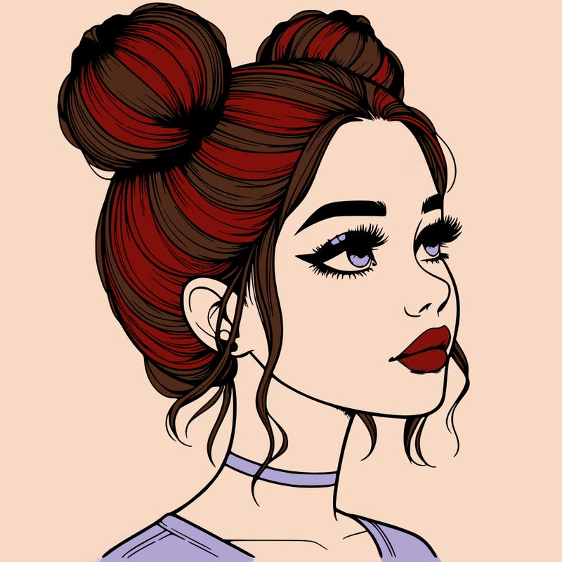realistic girl with buns on the top of her head