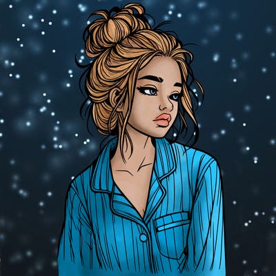 realistic woman with pajamas on and a messy bun