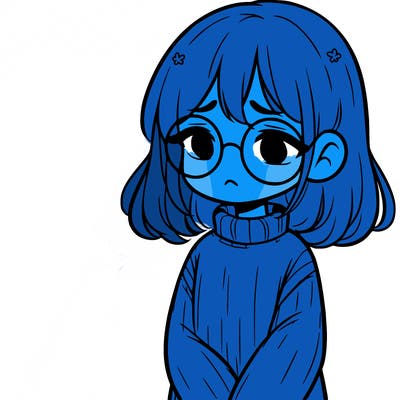 sad girl with glasses in a sweater