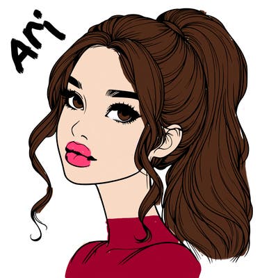 realistic girl with a ponytail on her hair and lips