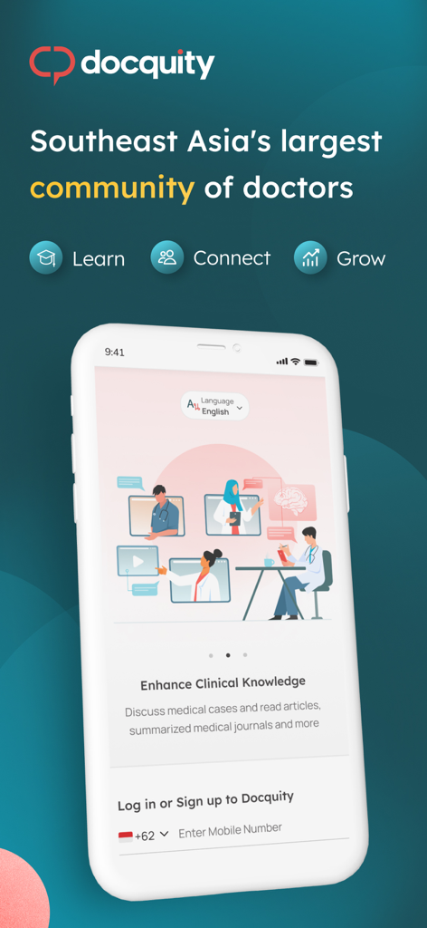 Docquity - Docquity app home screen showing the largest community of doctors to learn connect and grow