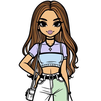 preppy baddie in a crop top and jeans and also has long hair