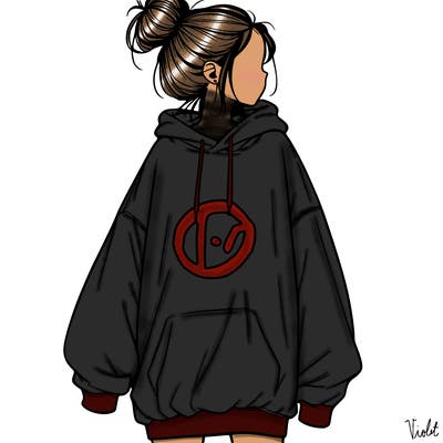 realistic girl with a oversized sweatshirt on and a bun