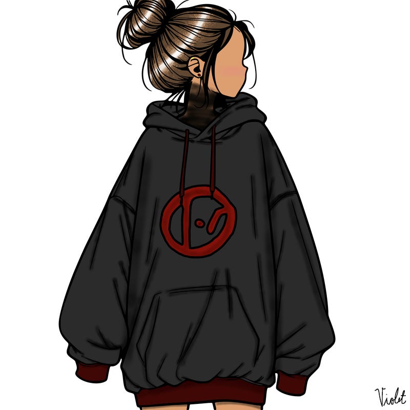 realistic girl with a oversized sweatshirt on and a bun